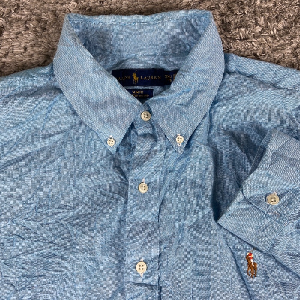 Ralph Lauren Slim Fit Stretch Oxford Mens XXL Blue Long Sleeve Button Down Shirt